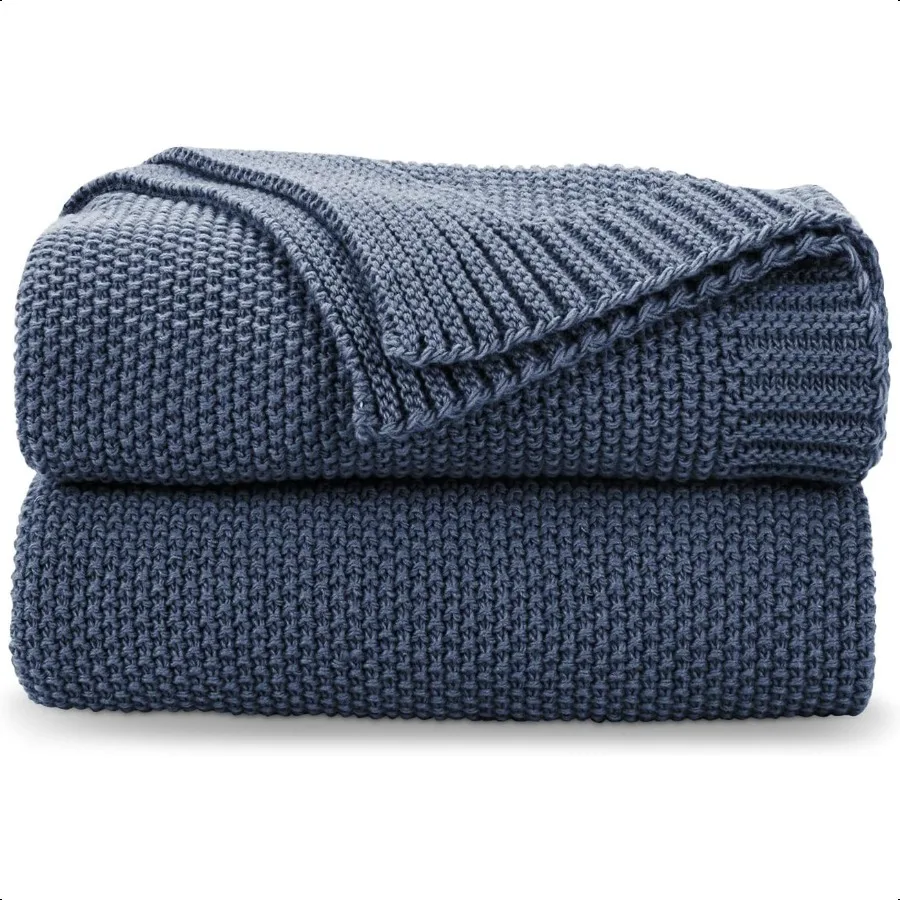 

Синее одеяло для дивана, мягкое уютное вязаное одеяло для кровати, дивана, гостиной, легкий теплый декоративный фермерский дом, Рождество