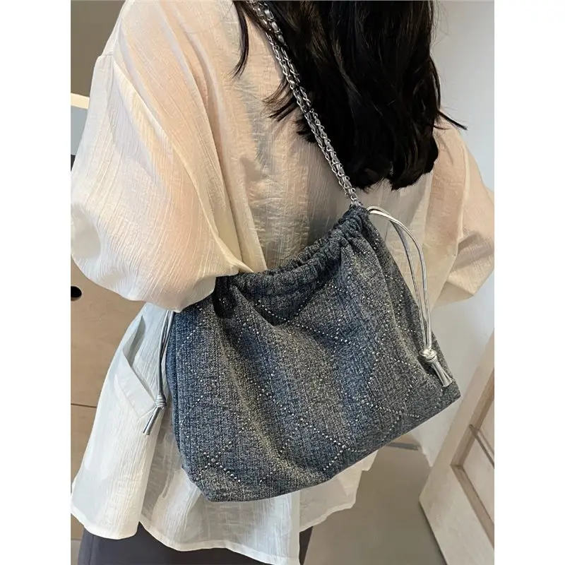 This Year\'s Popular Denim Bag Women\'s Large-capacity 2024 New Summer Casual Fashion Chain Crossbody Bucket Bag