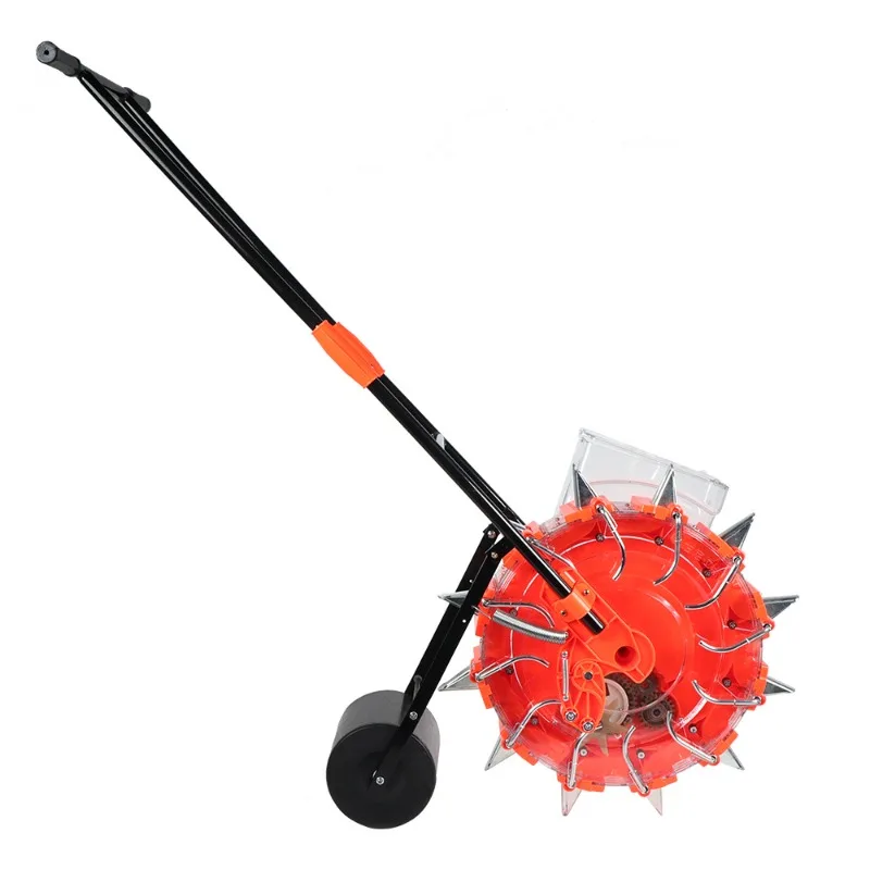 Adjustable Hand Push Seeder with Fertilizer Spreader Assistant Manual Planter Wheeled Gardening Tool for Planting