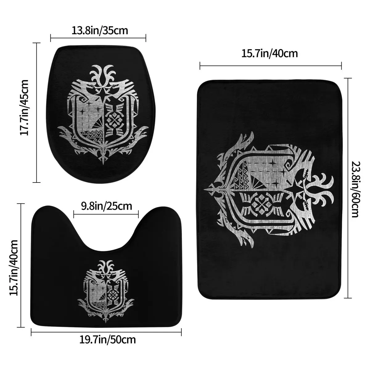 

Monster Hunter World, 3-х предметный коврик для ванной, набор для ванной комнаты, крышка для унитаза, домашний декор, нескользящий ковер, напольный коврик