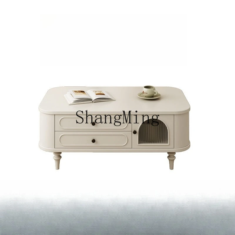 FG good-lookingretro TV cabinet against the wall, high storage, medium antique solid wood floor coffee table combination cabinet