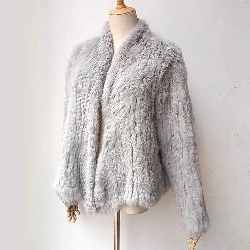 2023 Mode gestrickt echte Kaninchen Pelzmantel weibliche Langarm Winter warme echte Pelz jacke Frauen stricken Outwear Jacken