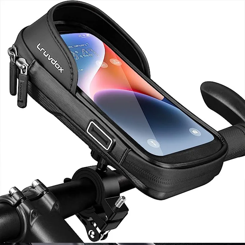 حقيبة حامل هاتف للدراجة مقاومة للماء IPX6 - 360 درجة °   شاشة تعمل باللمس للدراجة النارية الإلكترونية