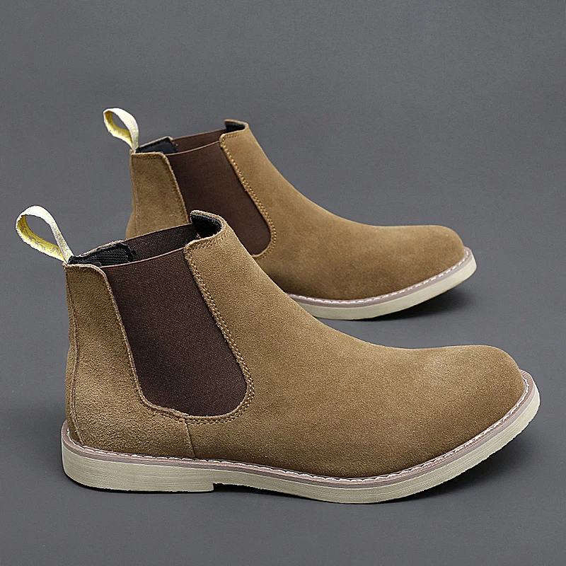 Botas Chelsea de cuero de gamuza para hombre, botines antideslizantes de marca de lujo, estilo británico, talla grande 47 48, Otoño e Invierno