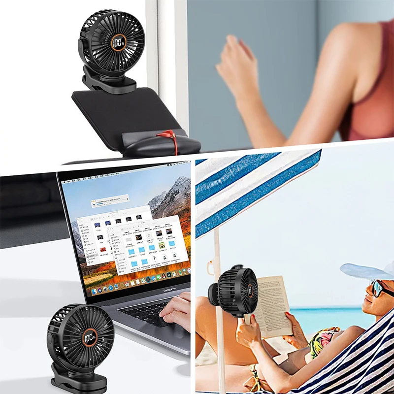 2000mAh Portable Clip on Fan Rechargeable Battery Operated Desk Fan 3 Modes for Outdoor Camping Golf Cart Indoor Gym