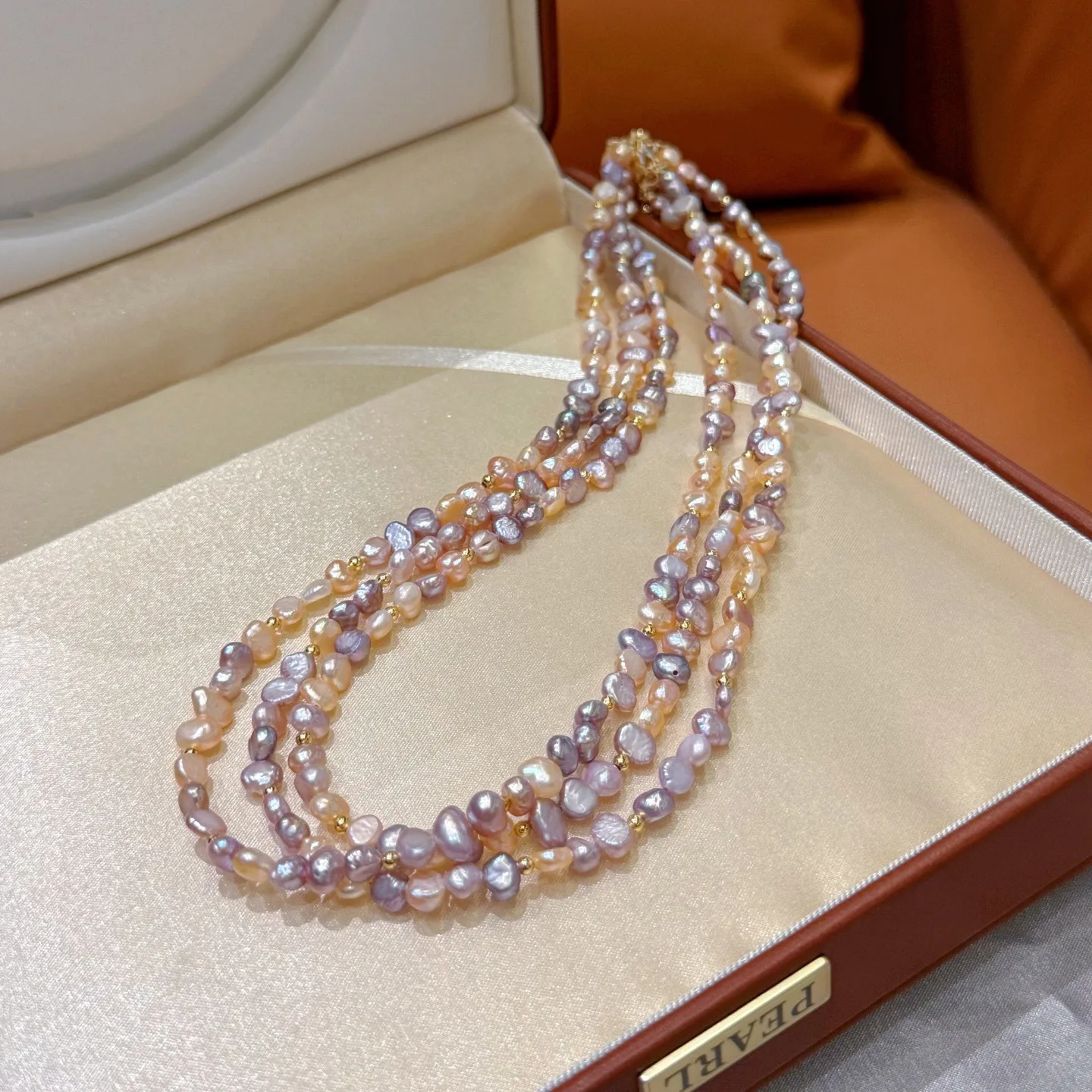 Natural small Baroque pearl necklace, simple candy colored pearl necklace, AAA5-7mm