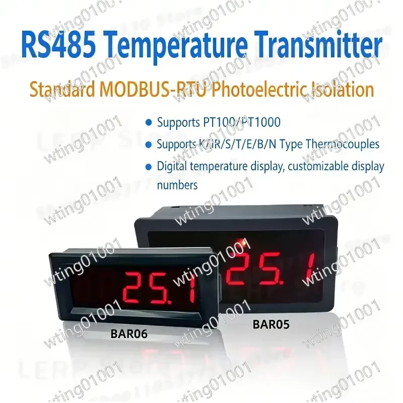 for BAR05/06 Industrial Temperature Sensor Module with RS485 Communication PT100 and K Type Thermocouple Input 5 Digit LED