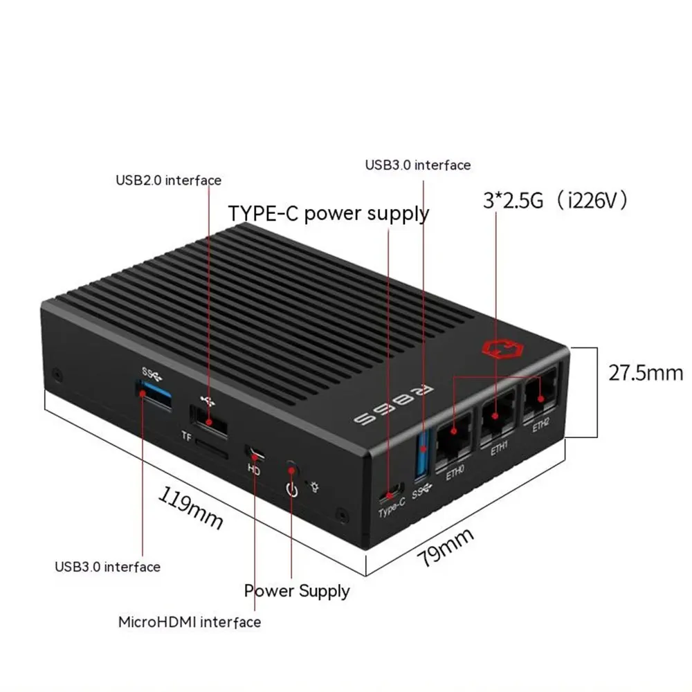 2023 R86S Soft Routing Multi-net port, Intel mini host N5105 N6005 N5100 Optional B/G/P 8GB/16GB/32GB 10 Gigabit fiber port 2.5G