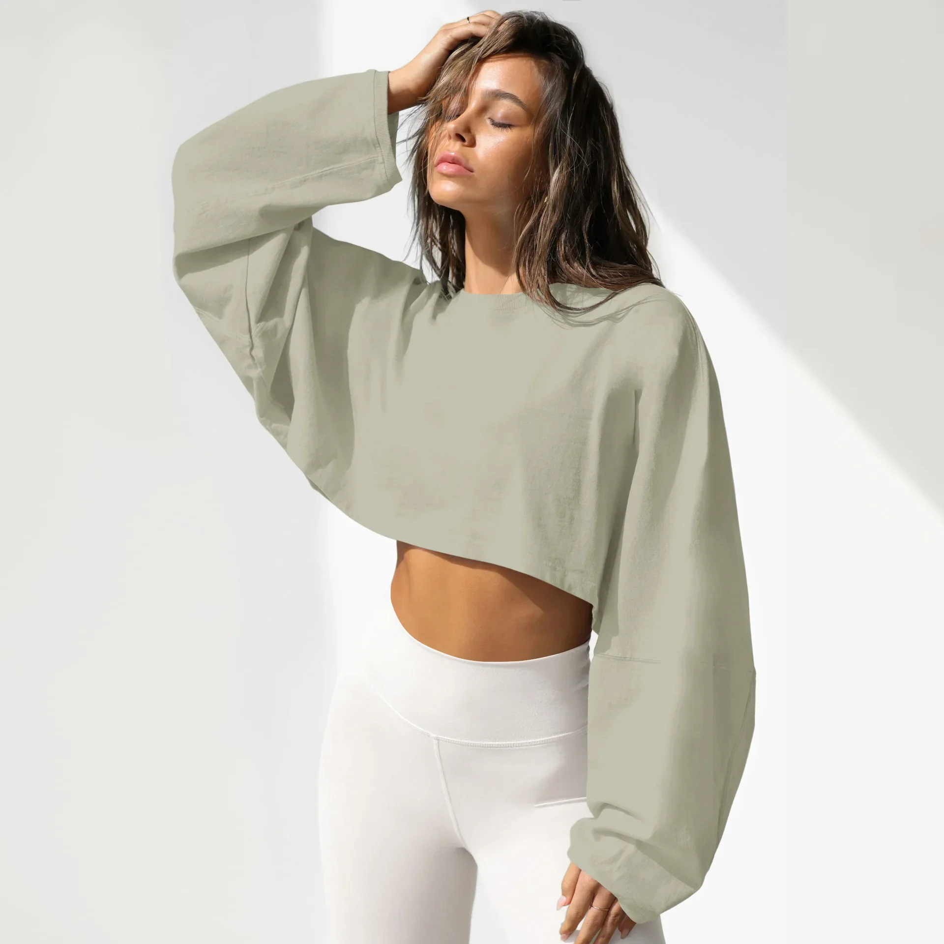 Women Sports Crop Top T-Shirts Gym Clothing Yoga Loose Tops Long Sleeve Sportswear Workout Clothing Fitness Smock Spring Autumn