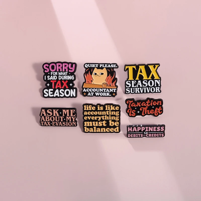 

Tax Season Survivor Enamel Pins Cartoon Metal Brooches Accounting Taxation Cute Lapel Badge Accessories for Gift Wholesale