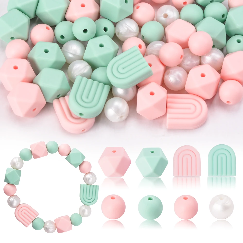 LOFCA 54pcs 12mm Beads Hexagonal Silicone Loose beads  for Making Bracelet Necklace keychain DIY Jewelry Accessories