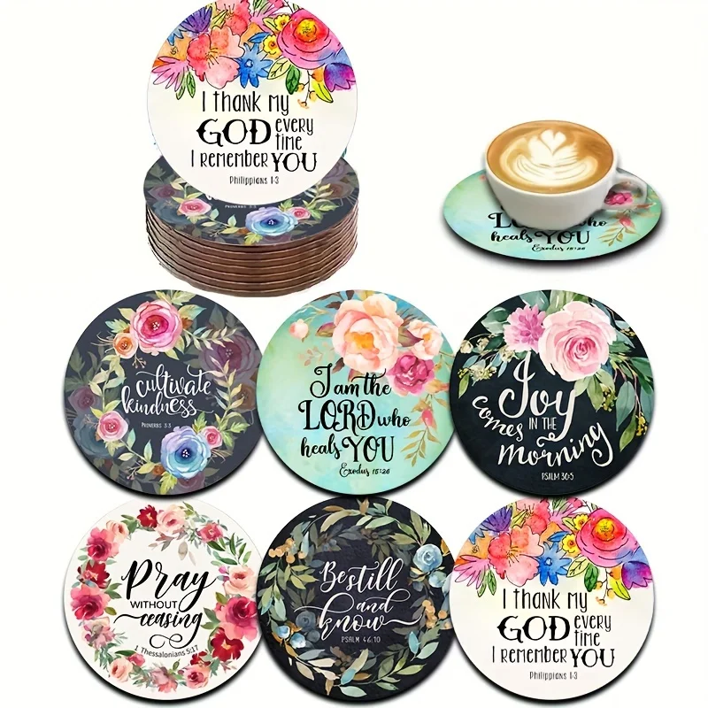 Faith-Based 2D Wooden Coaster Heat-Resistant Slip-Resistant Tabletop Protection Home Office Party Holiday Decor Moving Gift