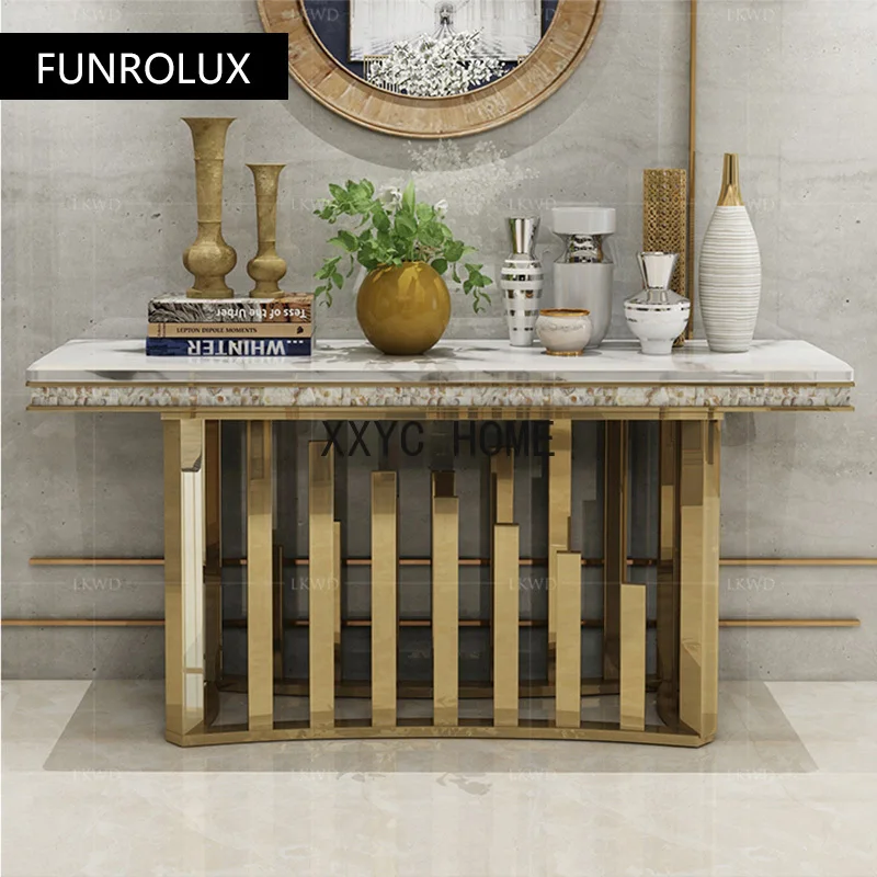 Modern furniture Sideboard cabinet Villa curio cabinet partition table stainless steel marble console table