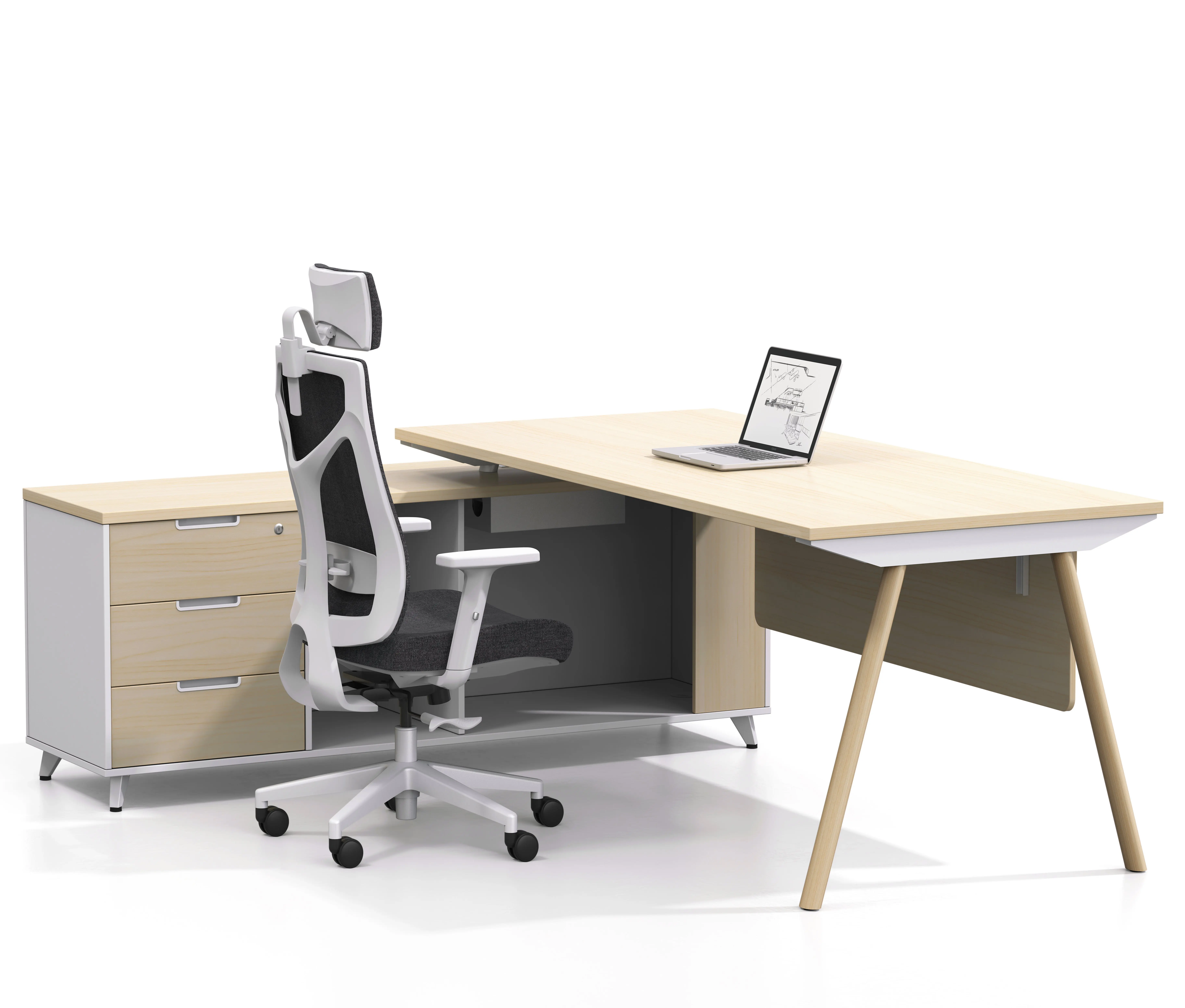 

Modern Premium Luxury Executive Office Furniture L-Shaped Manager's Desk with Side Cabinet White Office Table