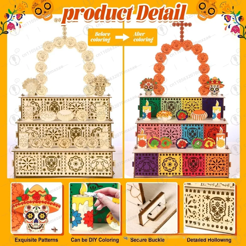 Unique Mexican Wooden Altar Box, Day of The Dead Ofrenda Shadow Box for Memorial Display in Home Kitchen Decor