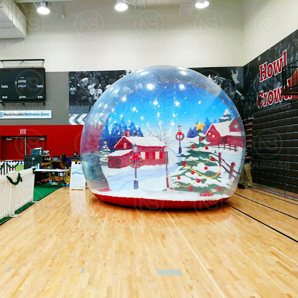 Boule à neige gonflable géante de noël, arrière-plan de stand Photo, maison à bulles claire, arrière-plan de Photo, tente à bulles, dôme d'air