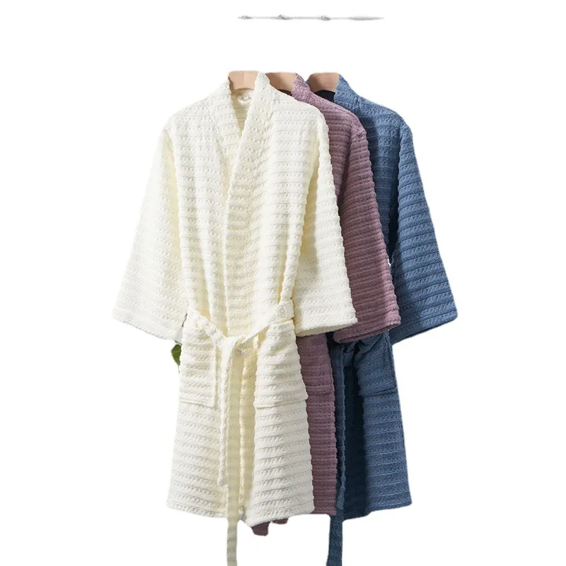 100% Cotton Women Thick Waffle Bathrobe Solid Home Dressing Gown Ladies Spring Autumn Unisex Water Absorption Bath Robe Pyjamas