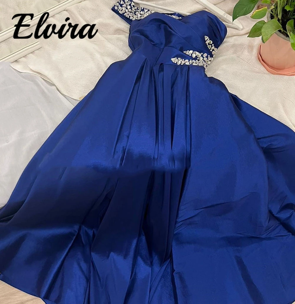 Vestido de baile sem alças para mulheres, uma linha, um ombro, strass sem costas, vestidos de noite, festa pregas, requintado, sexy