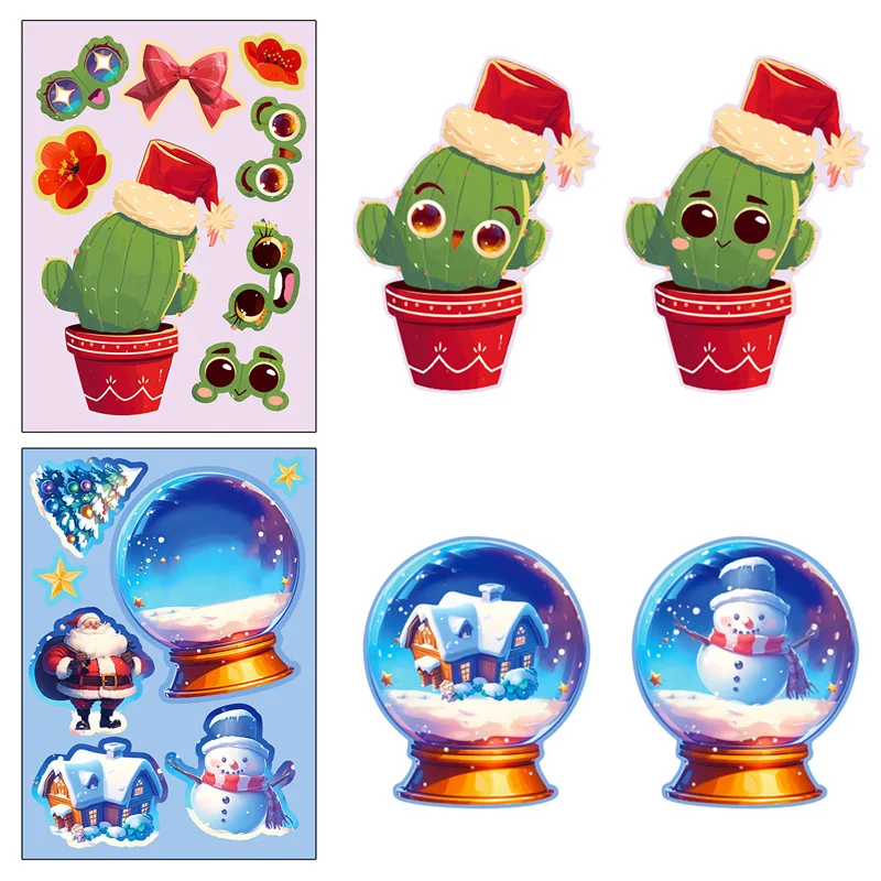 Fun Christmas Theme Stickers For Kids Children Puzzle DIY Crystal Ball Elf Christmas Tree Stickers Make A Face Assembled Jigsaw