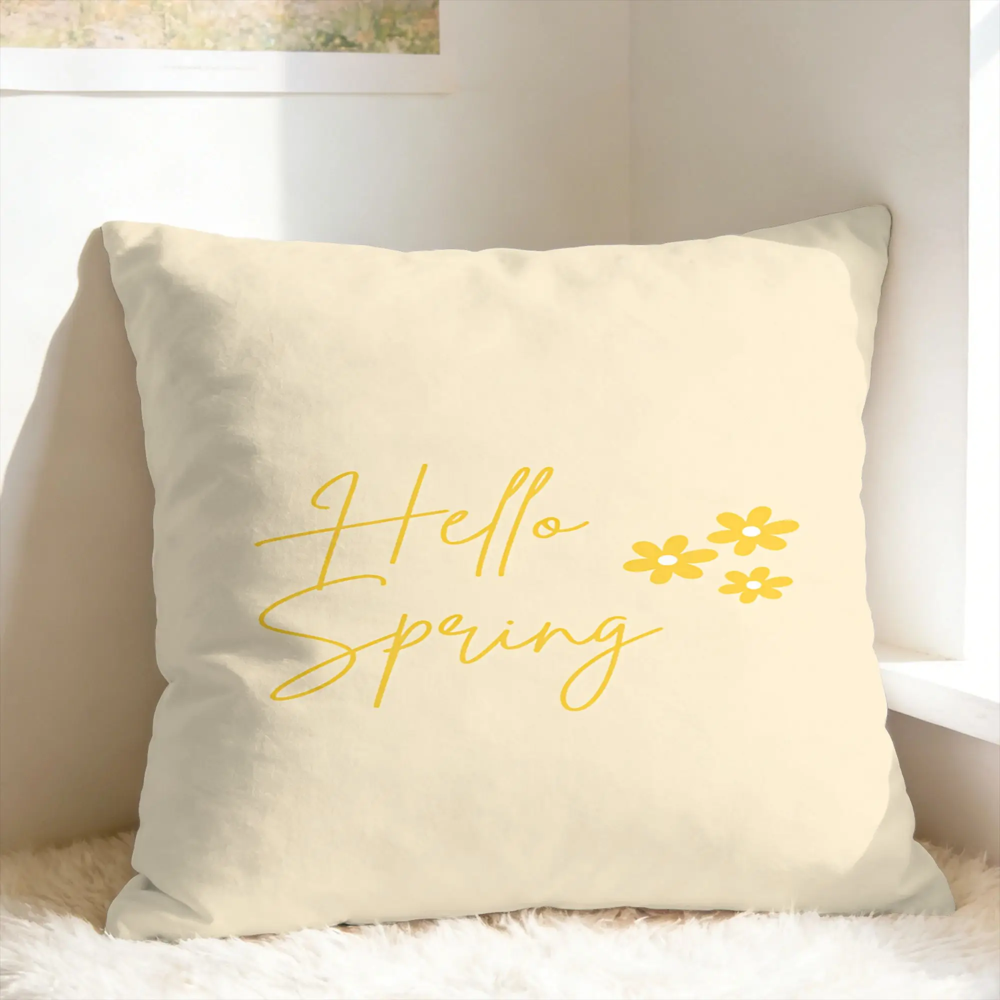 Yellow Tulip Bicycle And Hello Sunshine Pillowcases  Morden Pillow Case For Couch Sofa Bedroom Custom Pillow Cover