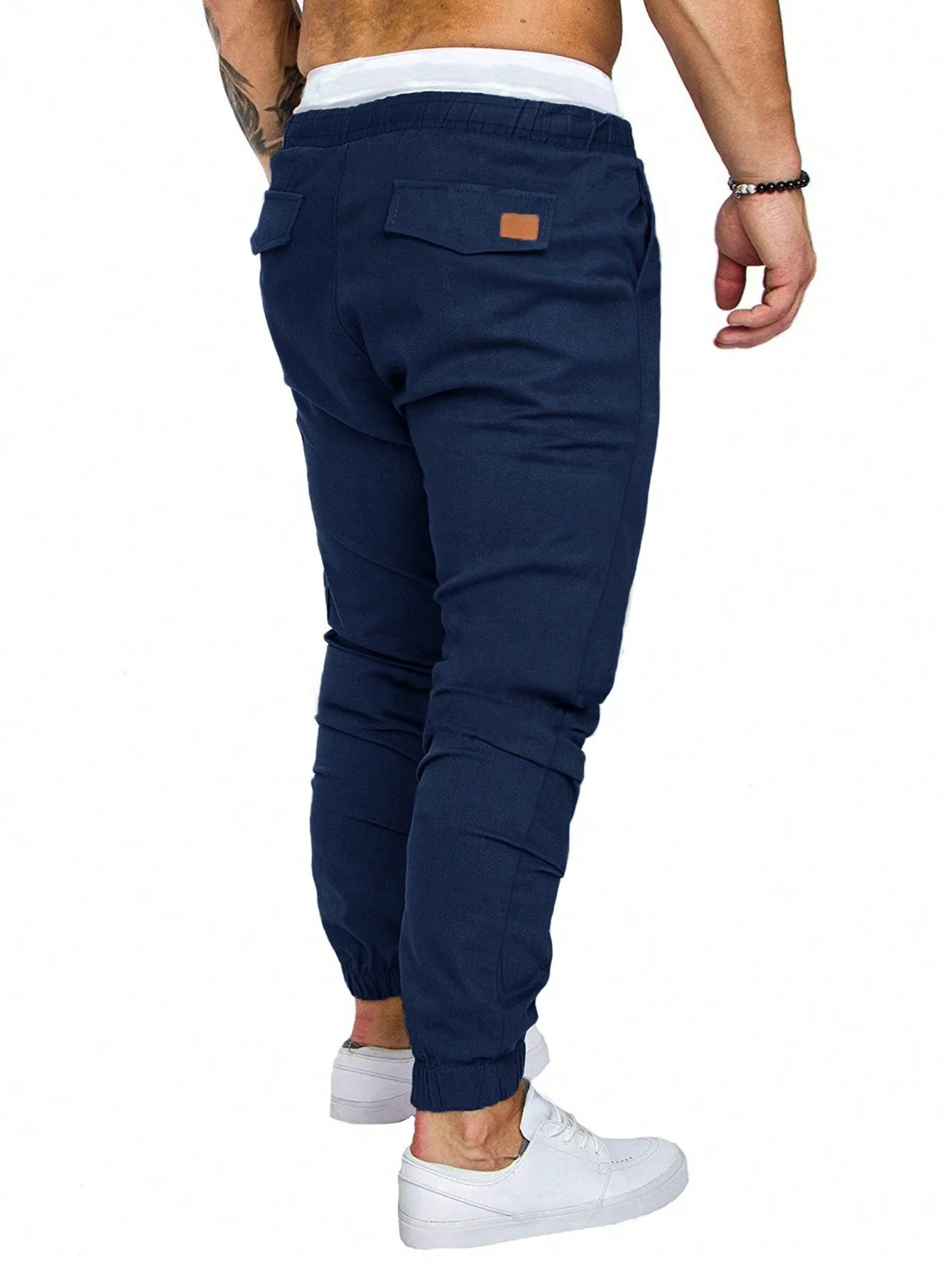 

Loose Drawstring Waist Jogger Pants With Patched Detail For Men Casual Fall