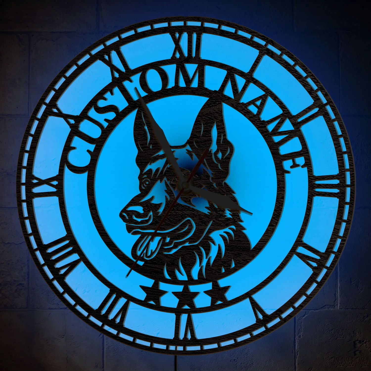 Personalized German Shepherd Illuminated Wall Clock with RGB LED Backlight Dog Breed Pet Shop Decorative Night Glow Wall Clock