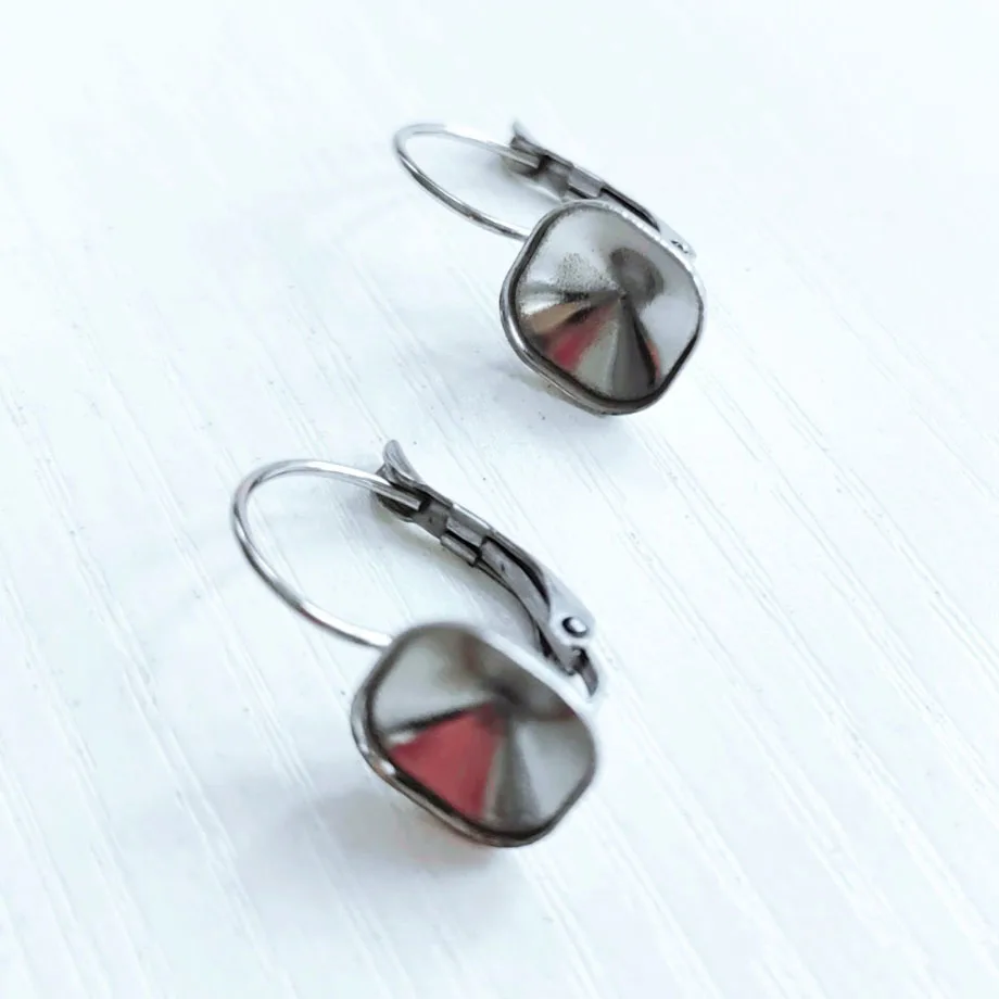 200pcs Stainless Steel Ear Clip 10x10mm Square Bezel Wire Hook Earrings Settings Blanks Rivoli Stones Bases DIY Findings
