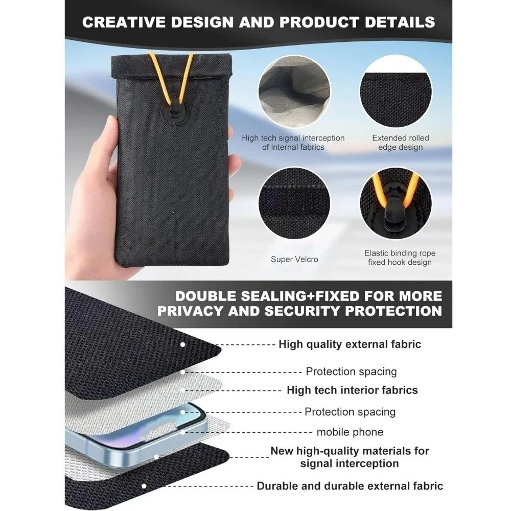RFID Signal Blocking Bag Wear-resistant Durable Shielding Storage Bag Anti-theft Privacy Protection Phone Pouch view 5