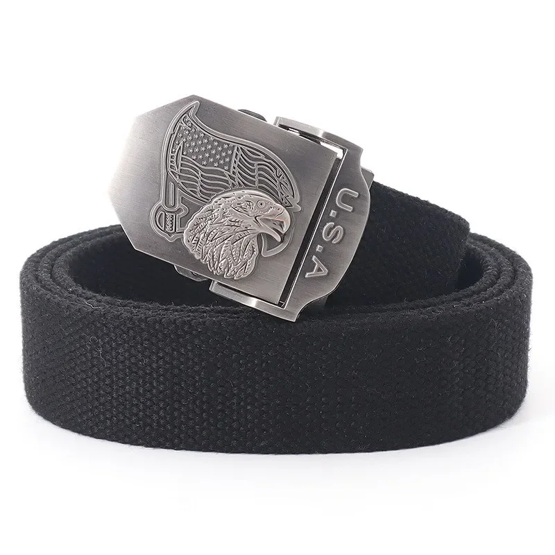 Mens Belts America Eagle Metal Slide Buckle Waist Strap Canvas Breathable Fashion Jeans Accessories Cowboy Street Cinto Leisure