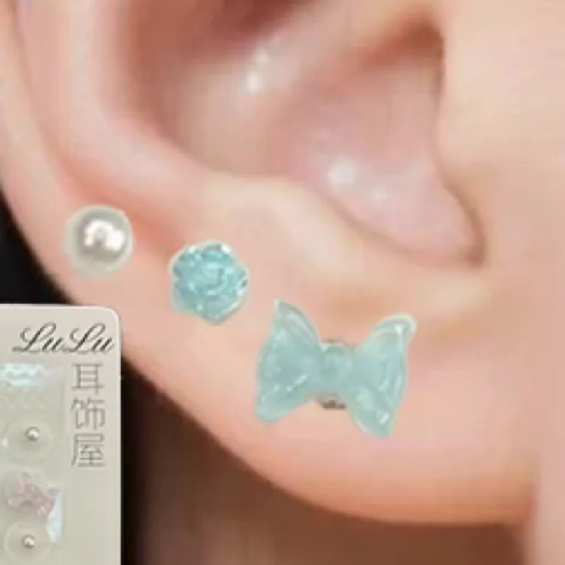 Fashion Exquisite Bowknot Colorful Flower Pearl Ear Point Stickers Ear Pressure Stick Acupuncture Auricular Ear Stickers Massage