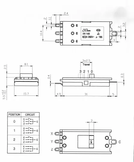 1~5pcs/lot XN-14B Hair Dryer Switch Push-button switch 250V 8A 125V 16A 4-pin 3-speed settings