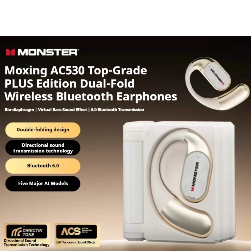 Best-selling 2026 New Monster Ac530 Plus Wireless Bluetooth 6.0 Ear Hook Headset Ai Translation Earphone For Daily Travel Work