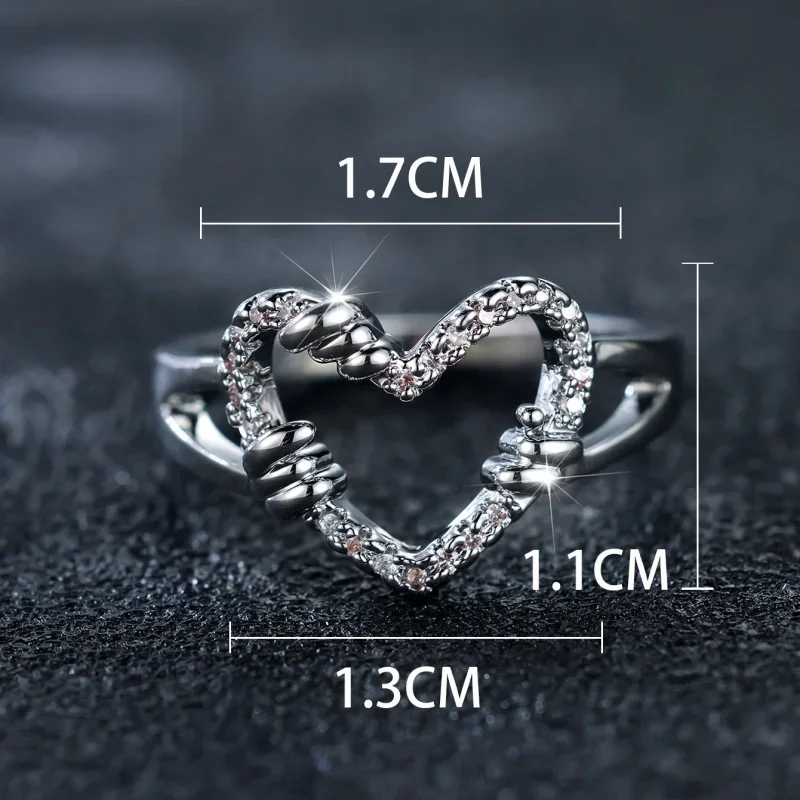 2026 New Hollow Twisted Rope Heart Inlaid Ring with Rope Pattern Wrapped in Heart-shaped Outline, Romantic Confession Gift Ring