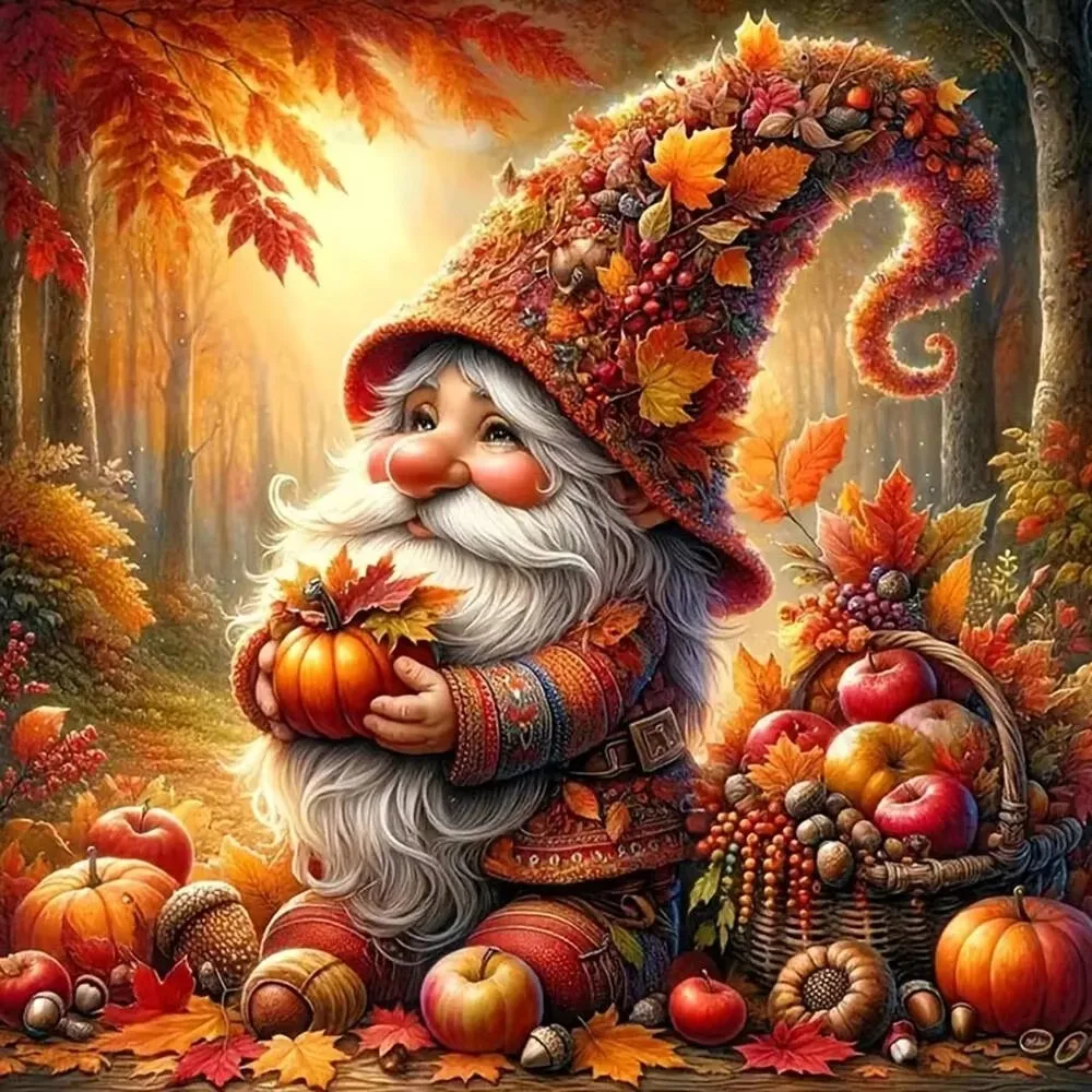Jigsaw Puzzle 500PCS/1024 PCS Rustic Autumn Forest Gnome Harvest Pumpkin Fruit DIY Relaxing Game Wall Decor Holiday Present