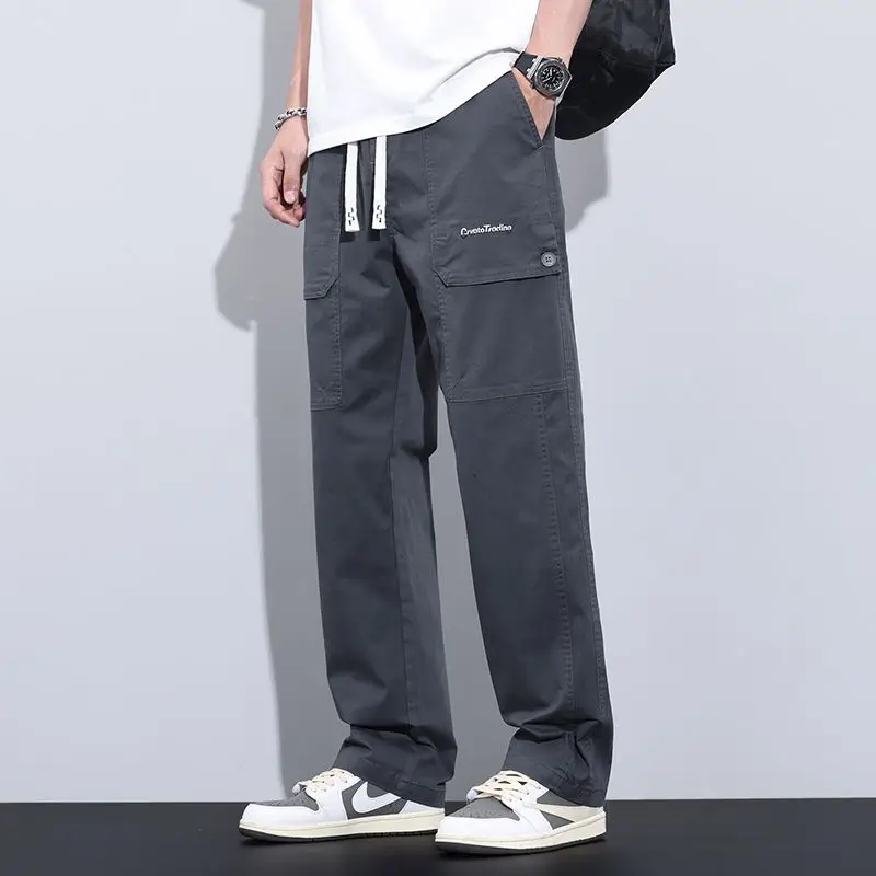 Jeans a gamba larga lavati stile giapponese Pantaloni da lavoro vintage da uomo Pantaloni casual larghi a gamba dritta estivi