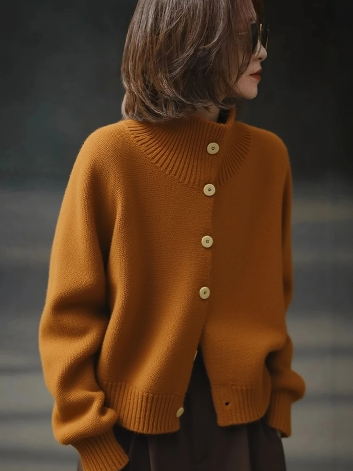 

Вязаный свитер Ele Long Sve, удобный, свободного кроя, утепленный, на одной пуговице, зимний, модный, больших размеров, женский топ