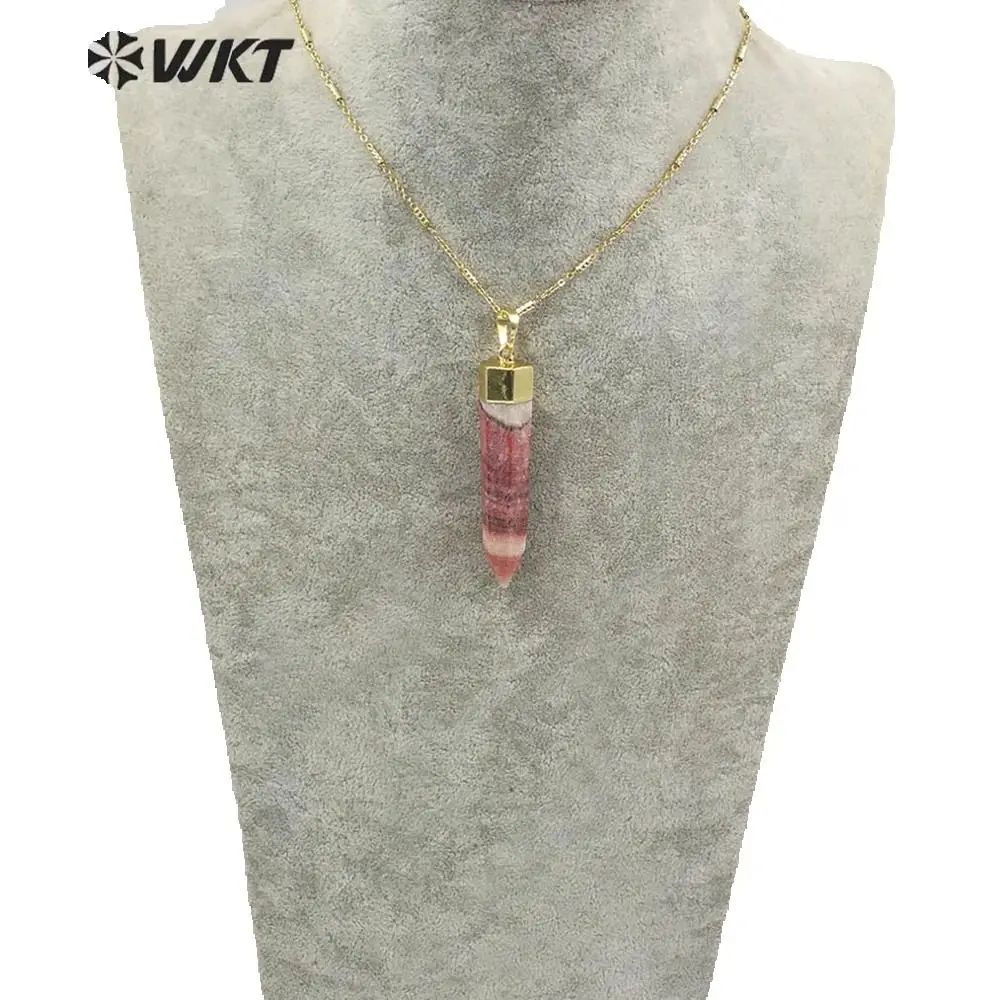 WT-N1207 WKT Natural Stone Necklace Rhodochrosite Necklace Gold Electroplated Pendant Necklace Women Fashion Necklace Jewerly