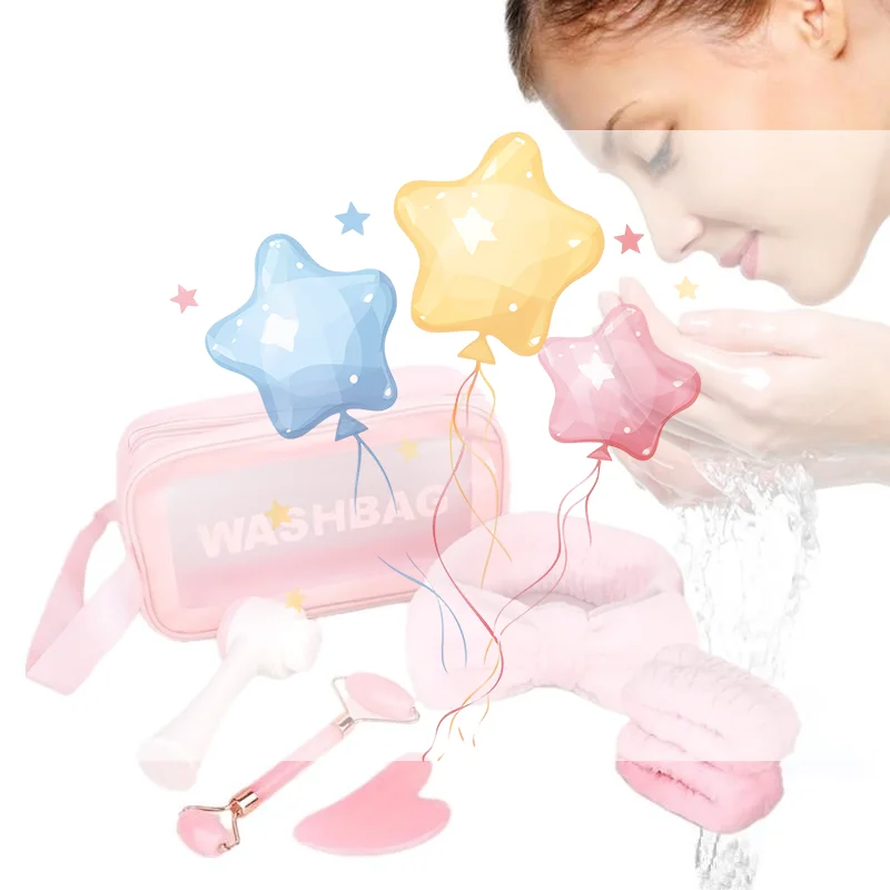 Spa Headband For Washing Face Wristband Set Sponge Makeup Headband Wrist Towels Bubble Hairband Guasha Board For Facial Cleaning