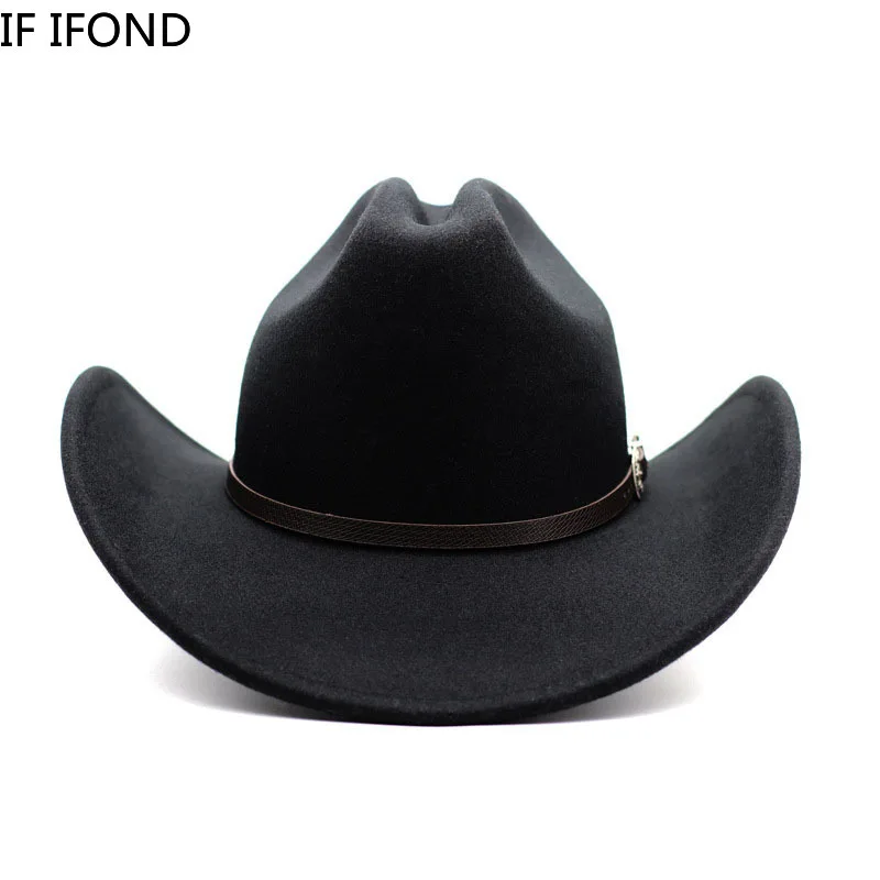 New Vintage Western Cowboy Hat For Men\'s Gentleman Lady Jazz Cowgirl With Leather Wide Brim Cloche Church Sombrero Hombre Caps