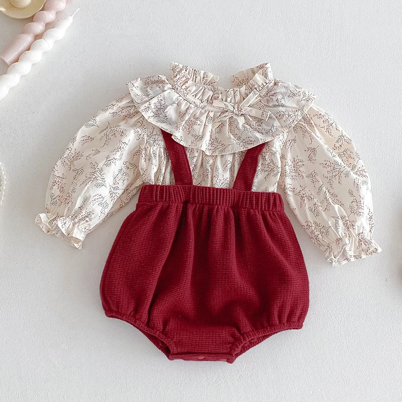 2025 neue Herbst 0-3Yrs Kleinkind Baby Kleidung Anzug Lange Ärmeln Baumwolle Gedruckt T-shirt + Ärmellose Overall Kinder Kleidung Set