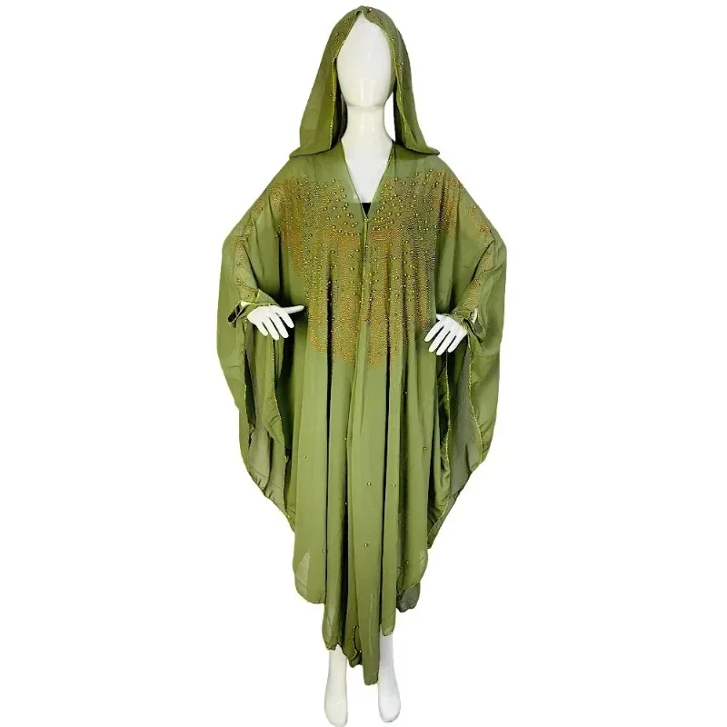 

Customized Luxury Beads Muslim Kaftan Abaya Dresses Women Dubai Turkish Chiffon Hooded Robe African Loose Boubou Moroccan Evenin