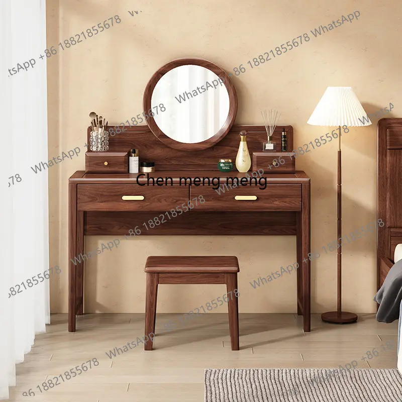 Luxury Black Walnut Solid Wood Dressing Table - close-up view