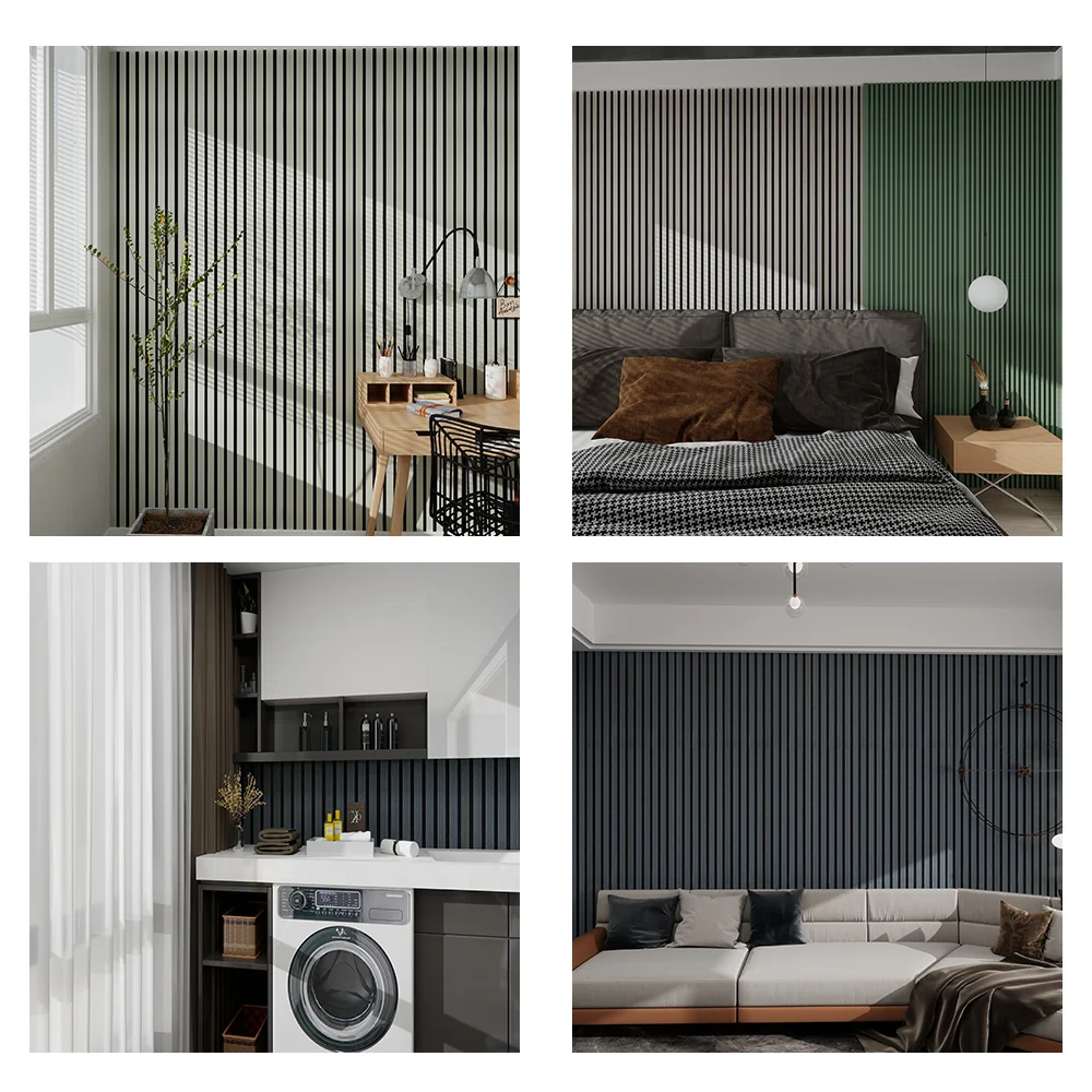 Wood Slat Acoustic Wall Panel Polyester Fiber Sound Absorbing Grooved Wall Cladding For Home Office Studio