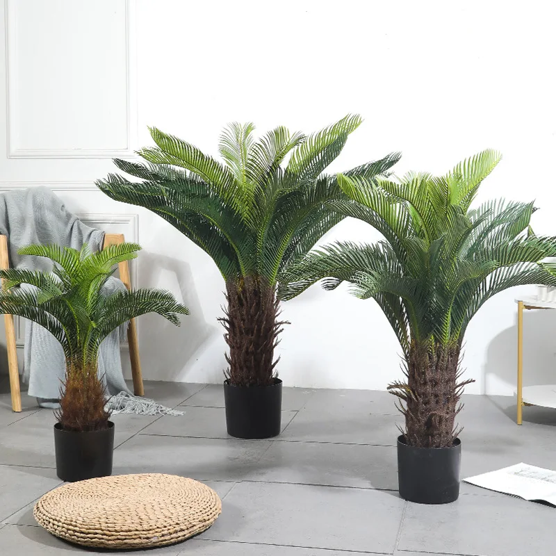 70/90/110cm Artificial Cycas Revoluta Tree Bonsai Tropical Coconut Tree Potted Ornament Fake Green Palm Plants Home Office Decor