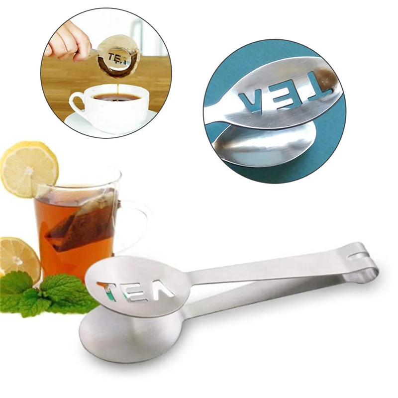 Stainless Steel Tea Bag Clip Tongs Teabag Squeezer Strainer Holder Grip Spoon Mini Sugar Clip Tea Leaf Strainer Anti-Hot Clamp