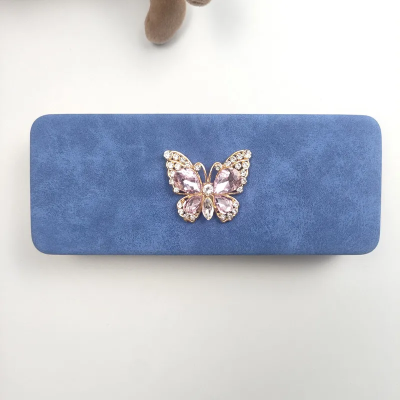 علبة نظارات محمولة بنمط فراشة مرصعة بالألماس صندوق تخزين النظارات الشمسية للنساء إكسسوارات ملابس العين مع الماس B1 #6