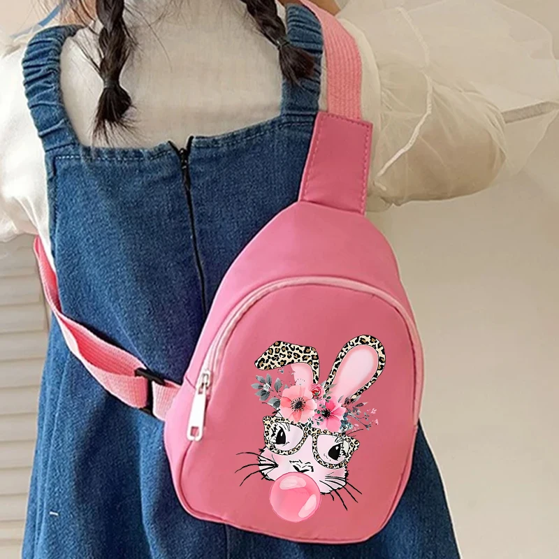 

Розовые мультяшные сумки через плечо с кроликами на Пасху, милые детские нагрудные сумки с зайчиками, повседневные забавные сумки-мессенджеры с животными для мальчиков и девочек, подарки