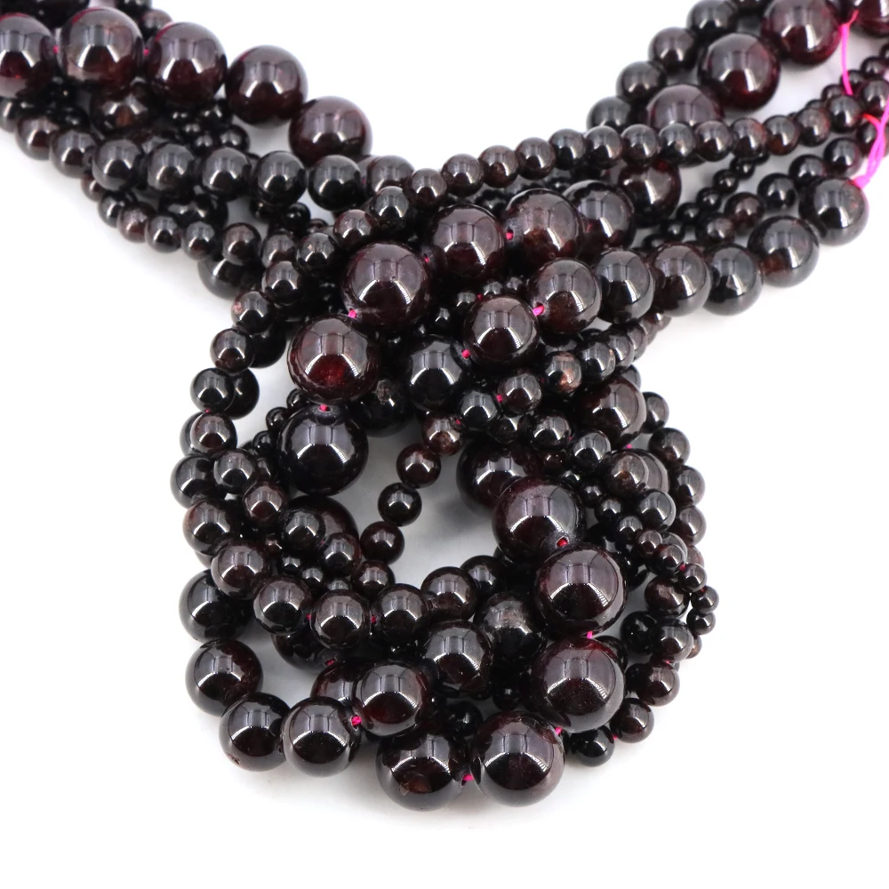 Genuine Natural Stone Dark Red Garnet Bead Round Loose Spacer Gem 4 6 8 10mm For Jewelry Making Diy Necklace Bracelet Accessory