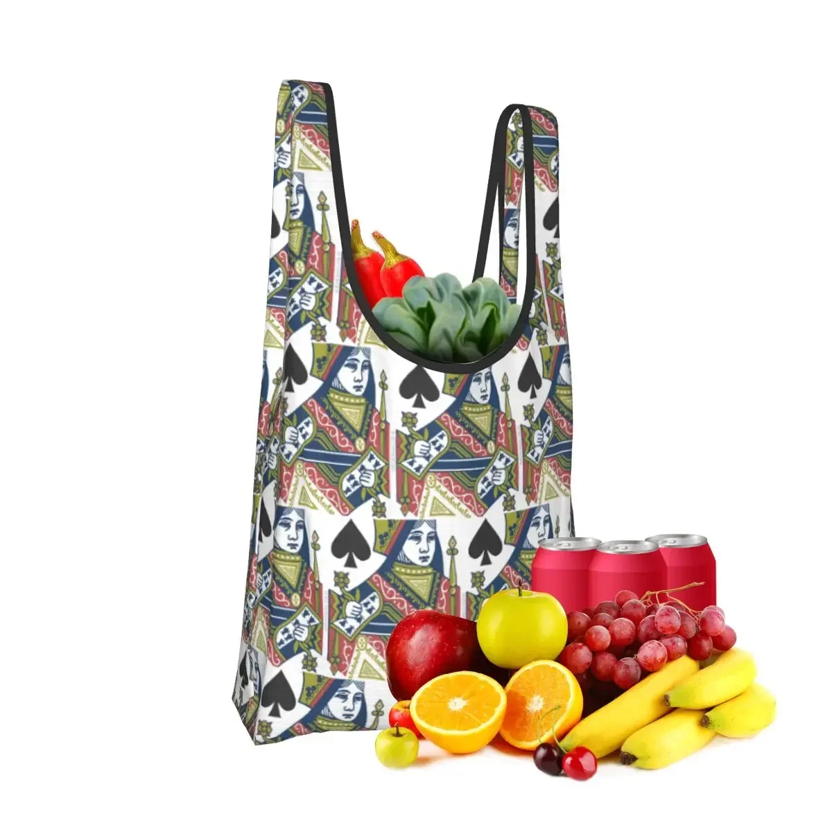 Playing Card - Queen Of Spades Portable Tote Shopping Bags Foldable Shopper Bag Grocery Handbag Shoulder Bag