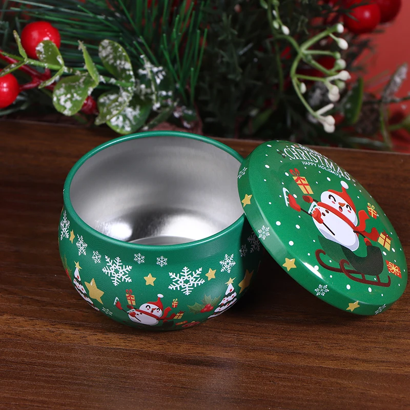 جرة شمعة عيد الميلاد المستديرة 2026 جرة صفيح عيد الميلاد القهوة الشاي التوابل الحلوى مجوهرات حقيبة للتخزين حاوية صنع الشموع